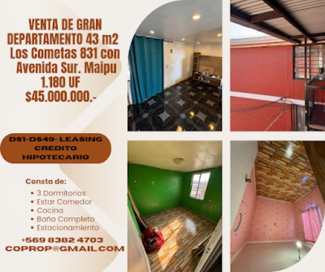 Venta de exelente dpto 3 dormitorios Maipu Villa Bernardo Ohiggins